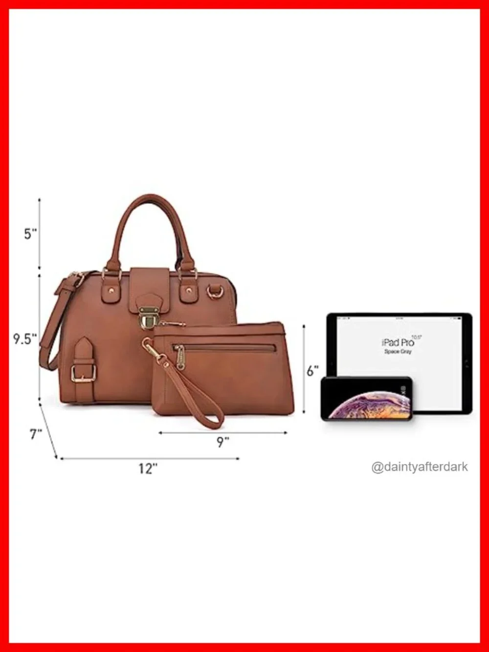 Vegan Leather Boston Satchel Tote Top Handle Work Bag Adjustable Strap